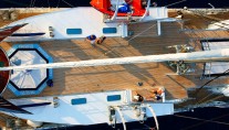 Sailing yacht RUNNING ON WAVES -  Deck From Above